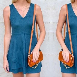 NWT teal blue suede pleat cocktail dress s…